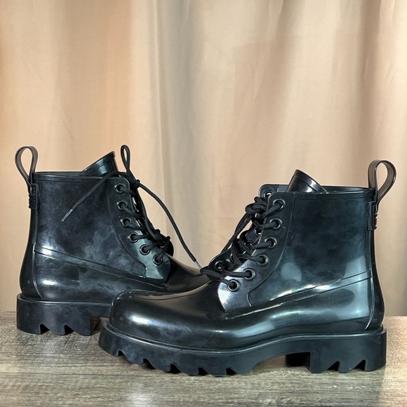 Bottega Veneta Black Stride Rubber Ankle Combat Style Boots Size 40 - Picture 1 of 17